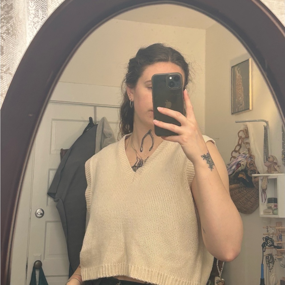 OAK + FORT Cream Knit Sleeveless Top